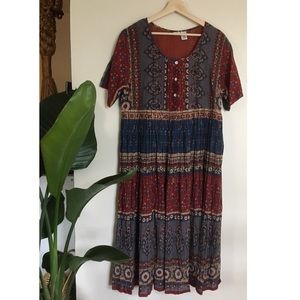 Vintage Indian Gauze Hippie BOHO Block Print Dress